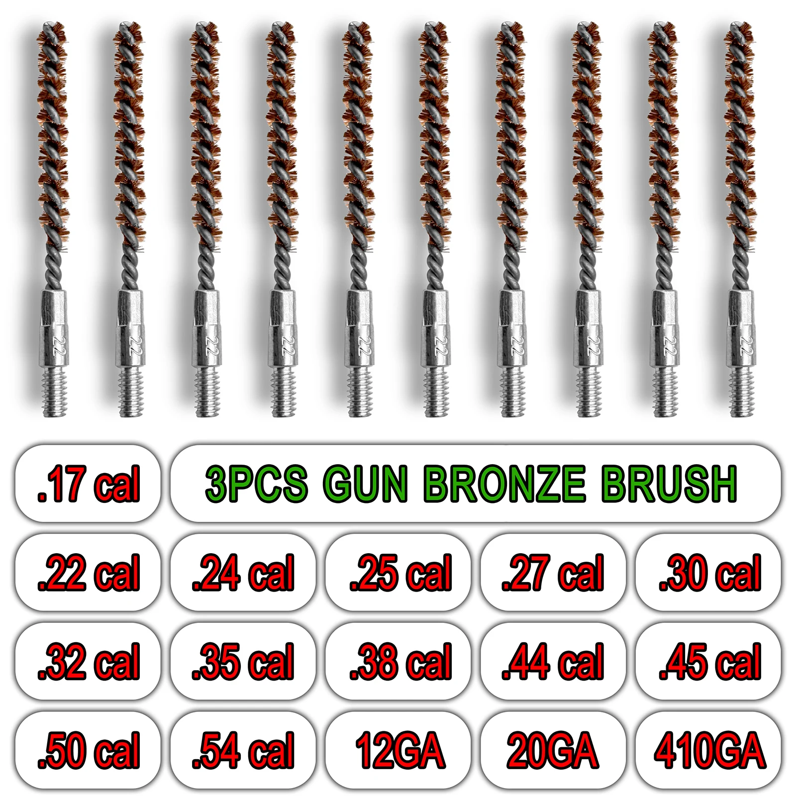 

XXLIYA 10pcs Gun Cleaning Bore Bronze Brush .22cal .30cal Steel Chamber Brush for 9mm 12 Gauge 5.56mm Shotgun Pistol Rifle