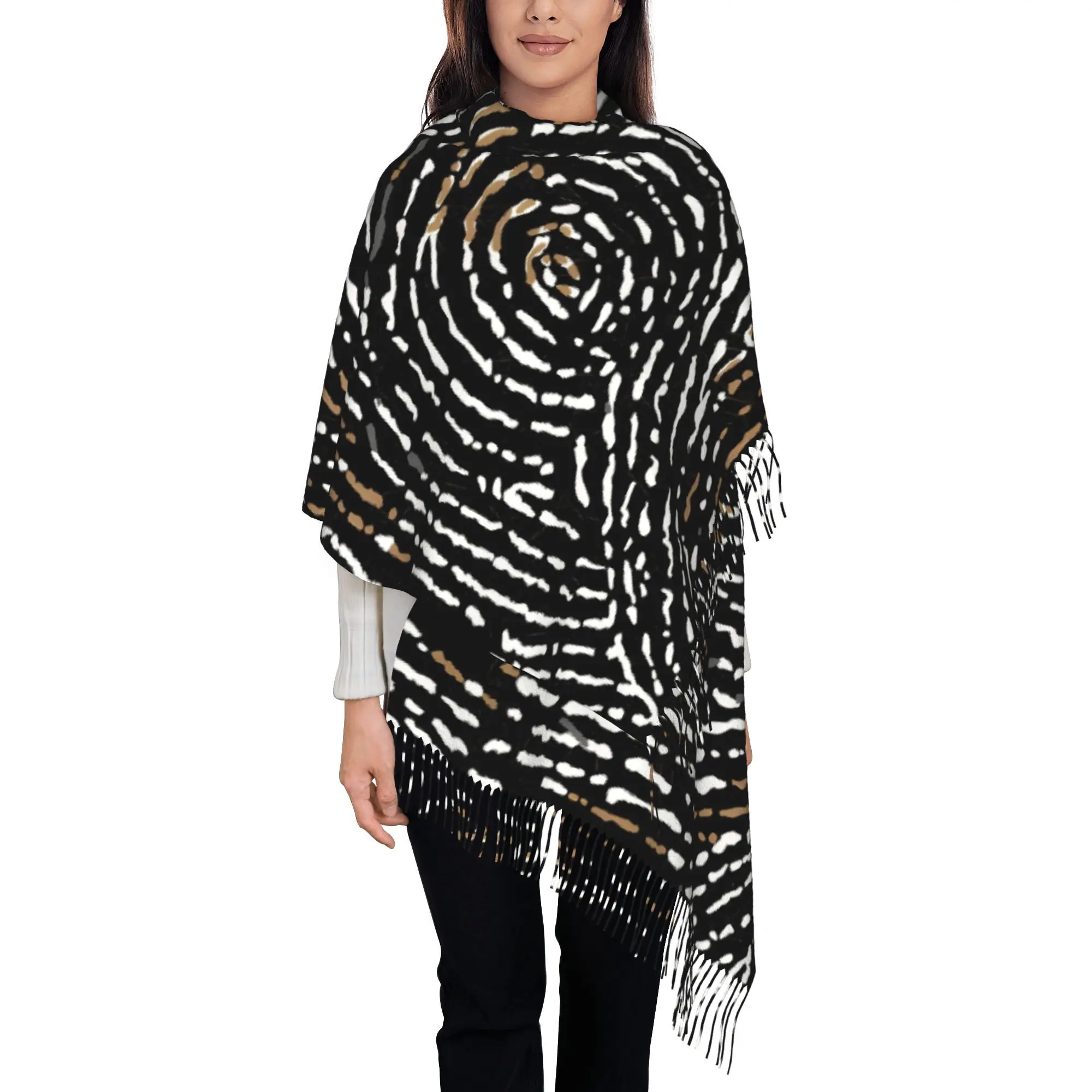 1pc Bantu Lines Abstract Tribal Fingerprint Pattern in Black & White Soft and Warm Scarf, Suitable for Autumn, Winter