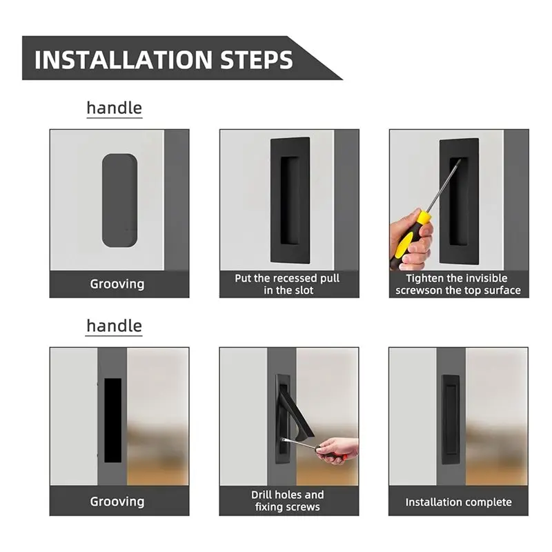 Uchwyty do drzwi przesuwnych SHGO, matowe, uchwyty i zatrzaski, wpuszczane uchwyty bez wypukłości, 3 sztuki