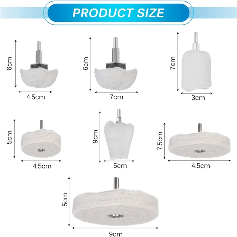 AT14 Paquete de 7 ruedas de pulido para taladro, Kit de rueda pulidora para colector para Metal, aluminio, acero inoxidable, joyería cromada