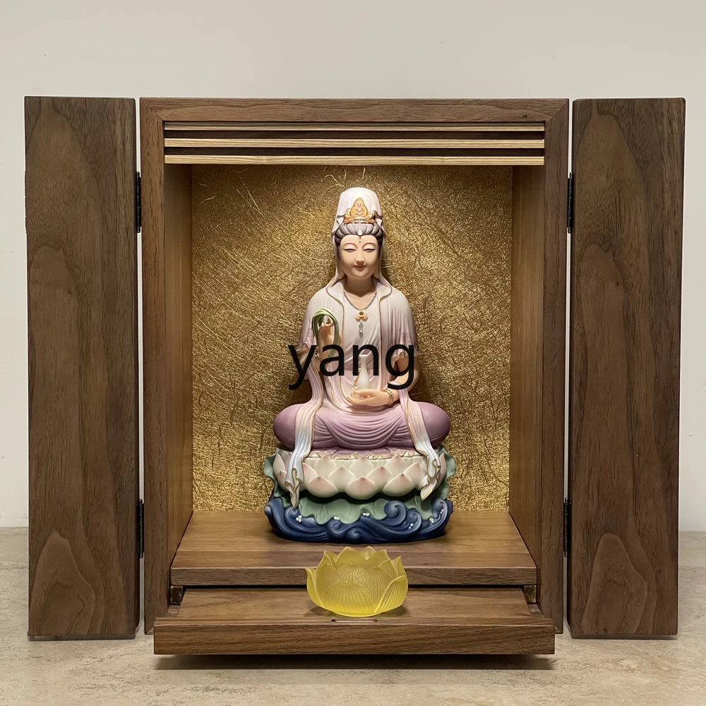 Yjq Guanyin Buddha Niche with Door Wall-Mounted God of Wealth Cabinet Solid Wood Home Modern Altar Small