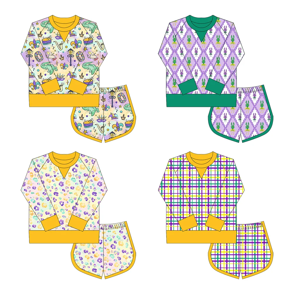 طقم ملابس رياضية للفتيات من Mardi Gras Mask-Crown بأكمام طويلة وسروال قصير مكون من قطعتين للأطفال #4