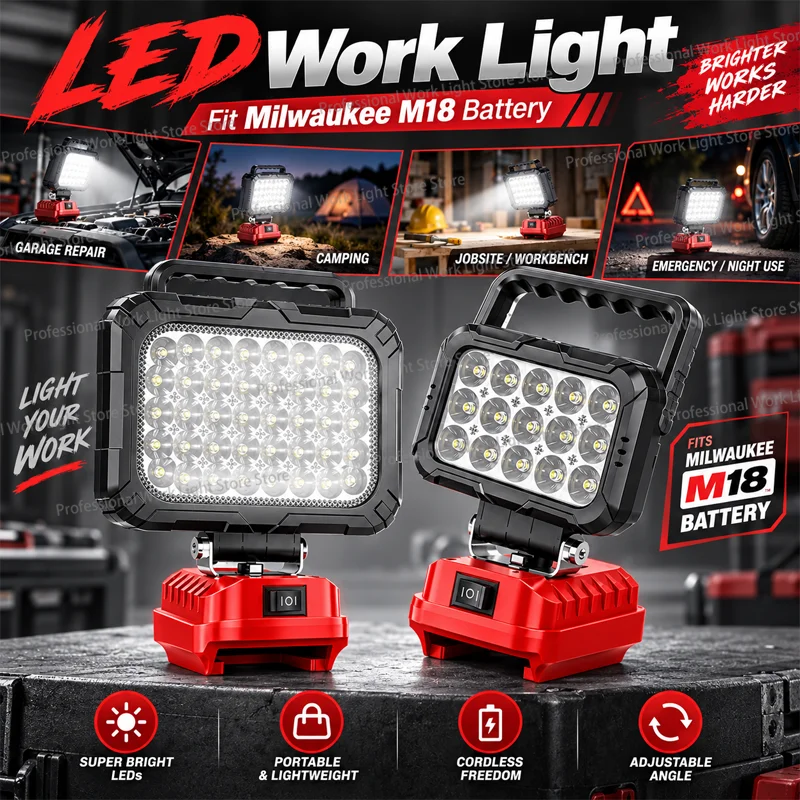 Led Light Fit Milwaukee Battery M18 Portable Spotlight Cordless Flashlight Outdoor Work Fishing Handheld Emergency Tool Llight