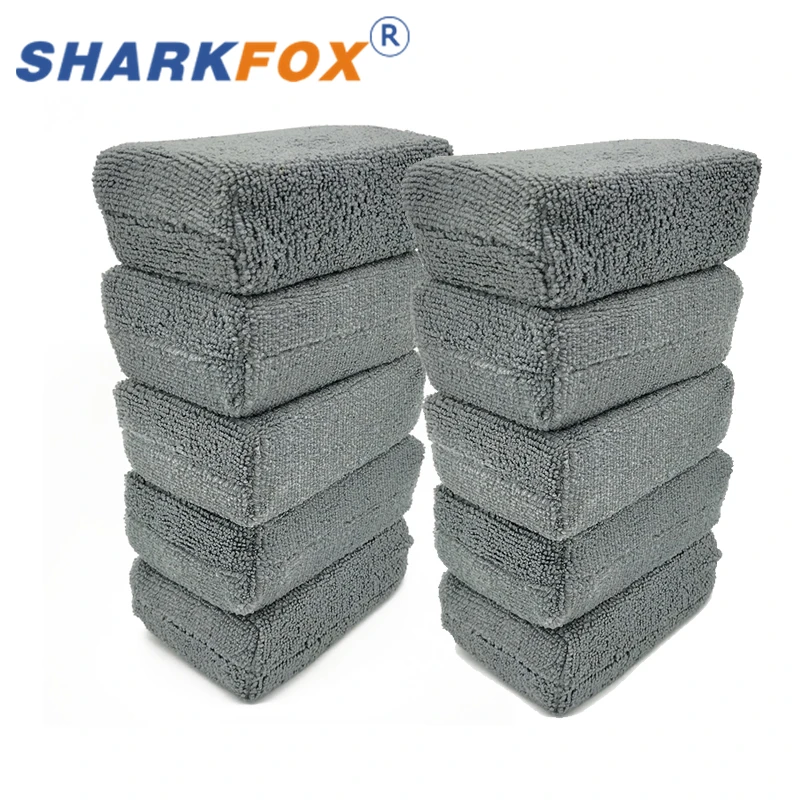 Sharkfox Rectangular Microfiber Applicator and Cleaning Pads Waxing Sponge Blue and Gray Car Care Microfibre Wax Polishing