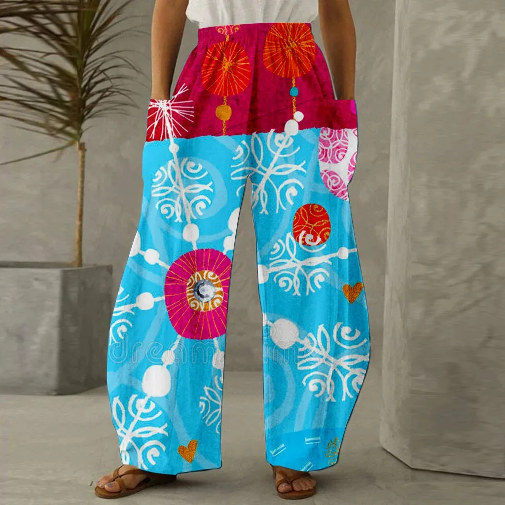 

Cross Border New European And American Style Trendy Wide Leg Pants, Loose Pants, Winter Snowflake Pattern WholesaleWC5