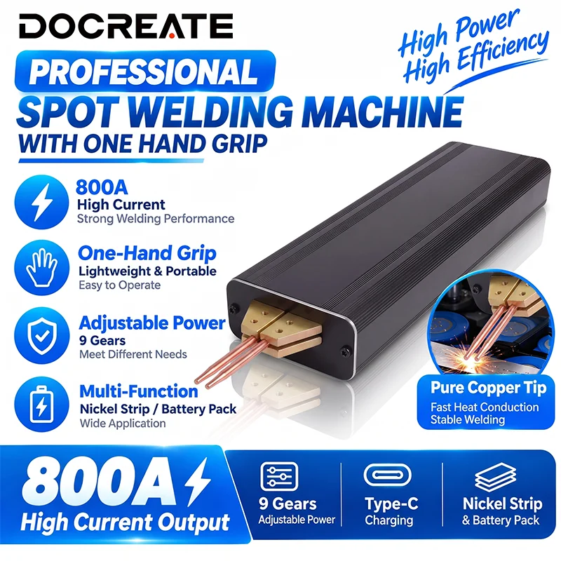 DOCREATE 682 Portable Spot Welder for 18650 Lithium Battery Pack, Handheld Battery Welding Machine for 0.2mm Nickel Strip DIY