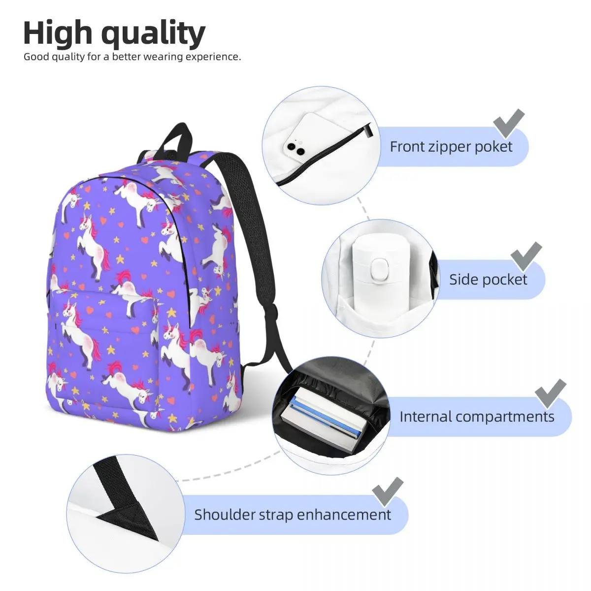 Mochila pequena do unicórnio para crianças, mochila da escola estudantil mochila de lona pônei bonito mágico, jardim de infância, menino, menina