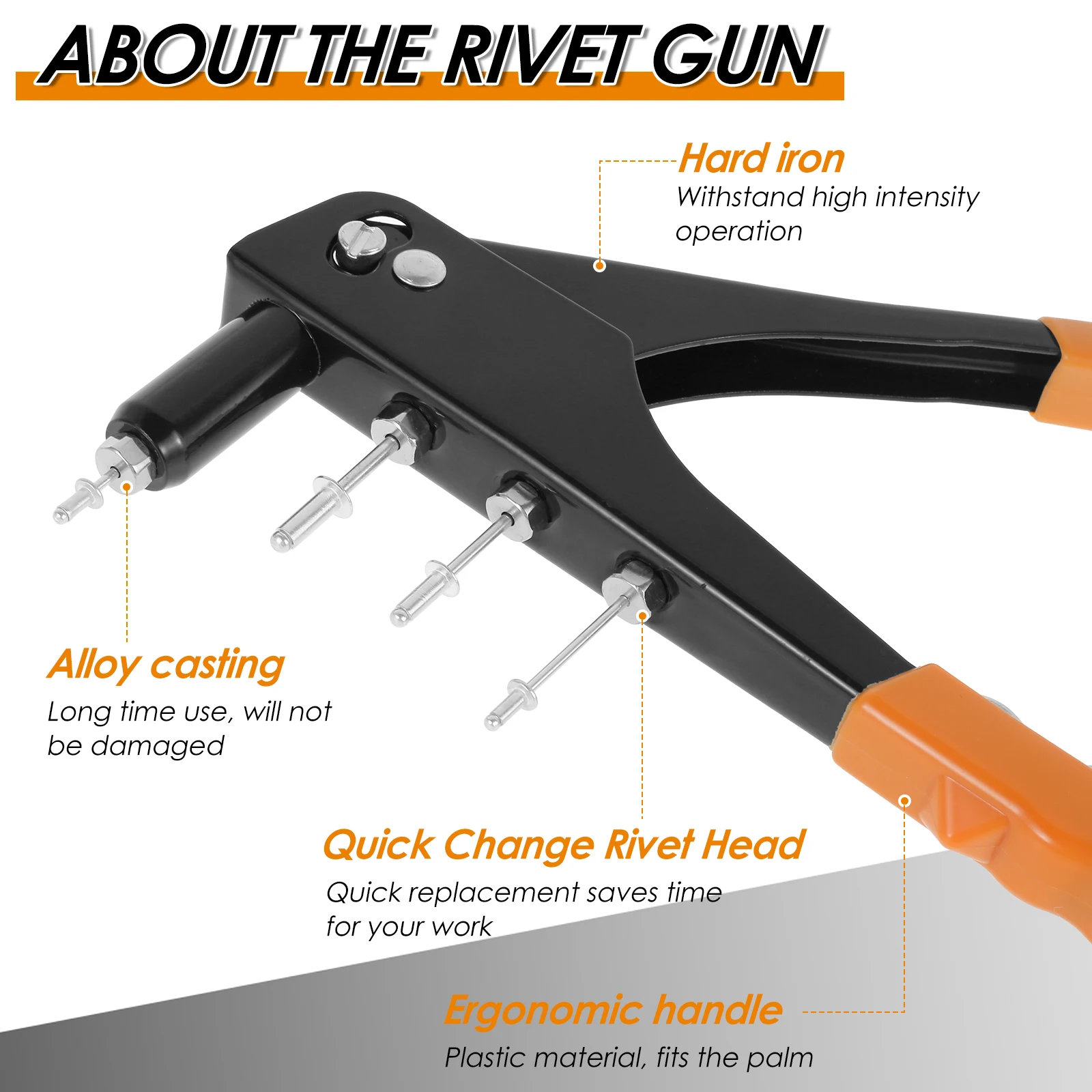 Hand Riveter Professional Metal Rivet Tool with 120 Rivets Manual Extended Head Rivetr Tool With 2.4/3.2/4.0/4.8mm Nozzles