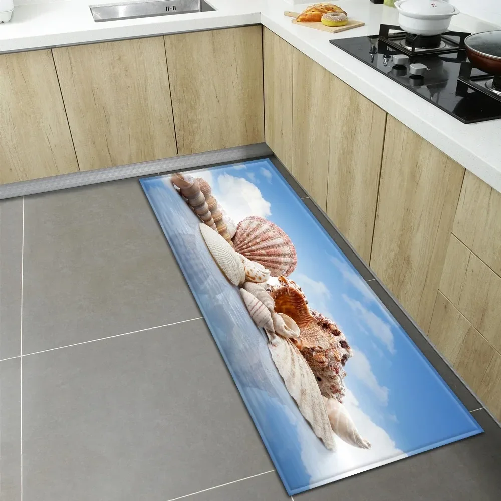 Non Slip Washable Beach Runner Mat Shell Starfish Ice Cream Design Rug for Kitchen Hallway Corridor Home Decor Floor Carpet