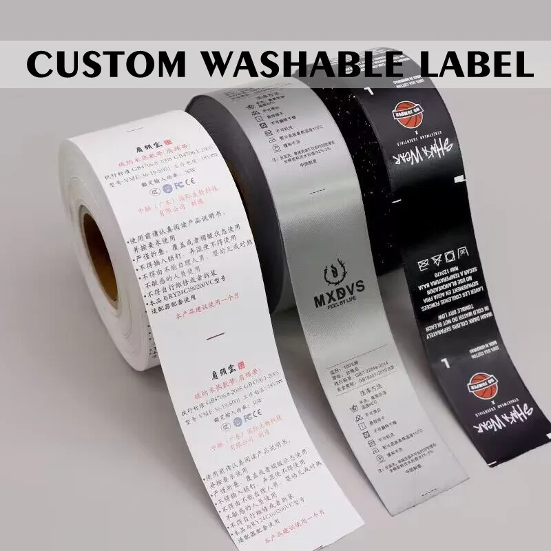 Custom Design White Garment Tags, Washing Care Label, Satin Clothing Size Tag, Personalized 23050301