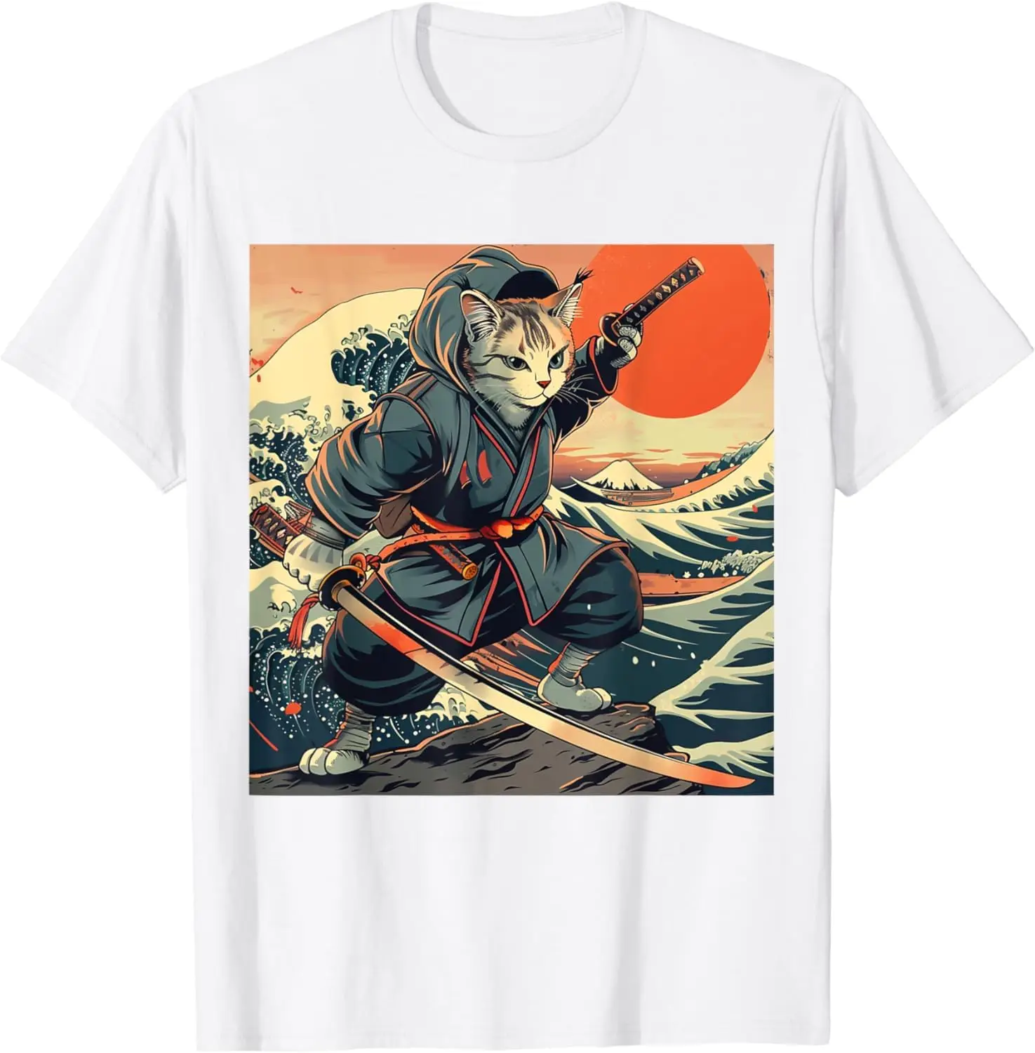 Japanese Samurai Katana Great Wave Kanagawa T-Shirt Anime Graphic T-shirts For Men Clothing Women Tees Y2K Tops