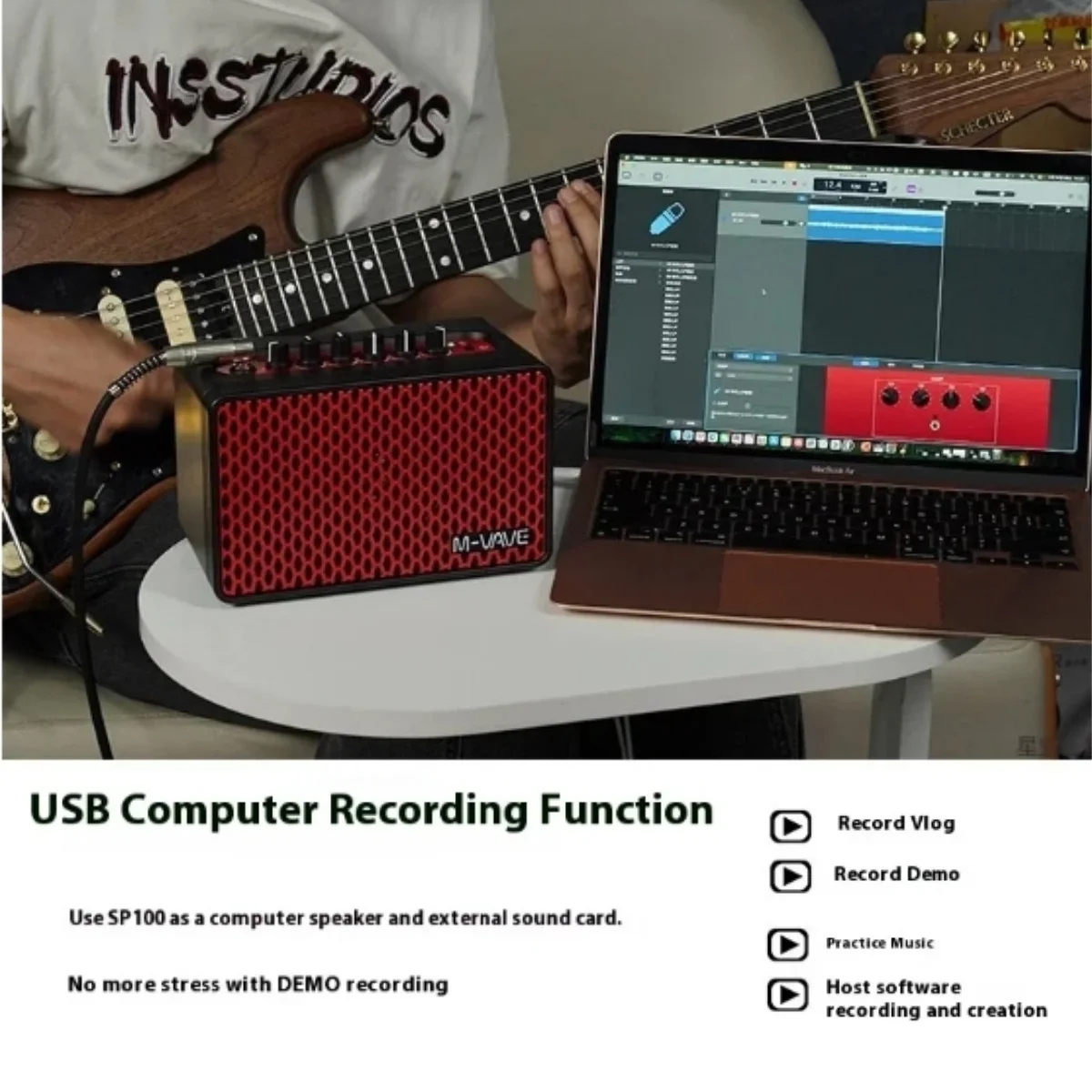 M-VAVE SP100 مضخم صوت الجيتار/الجهير المحمول: 9 أصوات، 16 FX، بلوتوث لاسلكي، بطارية قابلة للشحن