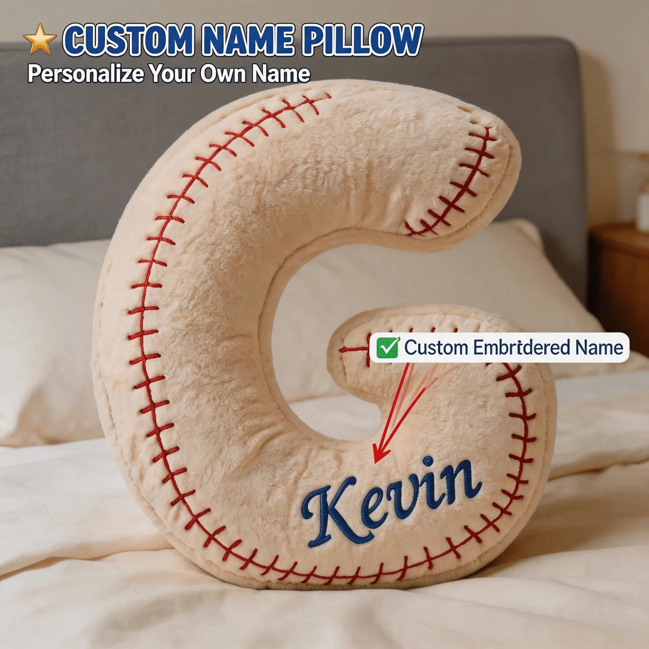 Personalized Baseball Letter G Pillow Custom Name Alphabet Cushion Sports Theme Soft Throw Pillow Sofa Bedroom Decorative Gift