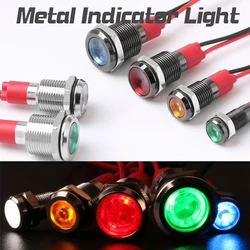 6/8/10/12mm metal LED luz indicadora de advertência IP65 impermeável sinal lâmpada piloto 3V 5V 12V 220V óxido preto com fios vermelho azul