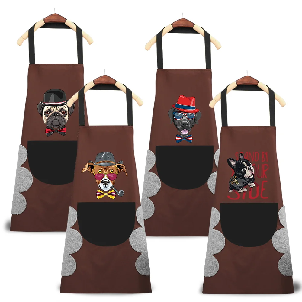 Apron Perfessional Kitchen Apron Restaurant Shop Waiter Work Uniform Women/Men with Pockets Cleaning Pinafore Cute Dog Pattern