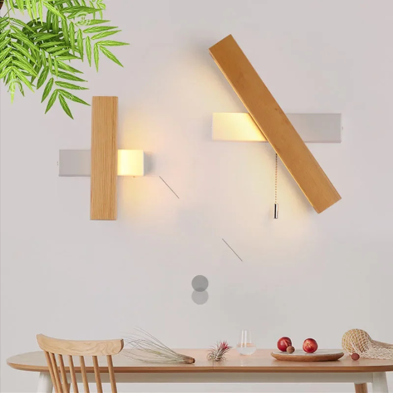 Nordic LED madeira maciça leitura lâmpada de parede, 360 ° Rotatable, 3 cores variável luz, teto luz, quarto, cabeceira lanterna