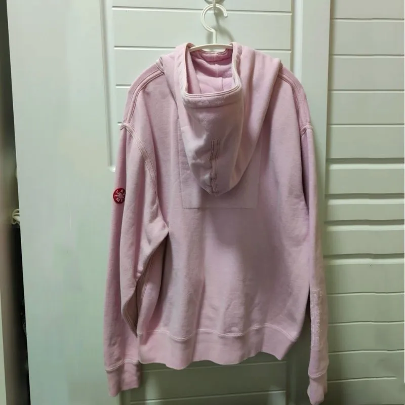Men Women Oversize Pink CAVEMPT Sweatshirts Heavy Duty Cotton Spliced Woven Hooded Pullover Embroidered Letter Logo Hoodys
