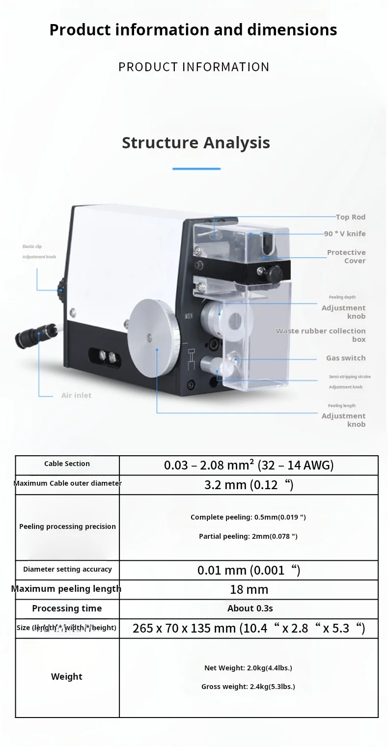 Air Driven 0.03-2.08mm2(AWG32-14) Adjustable Wire Cable Stripper Wire Stripping machine