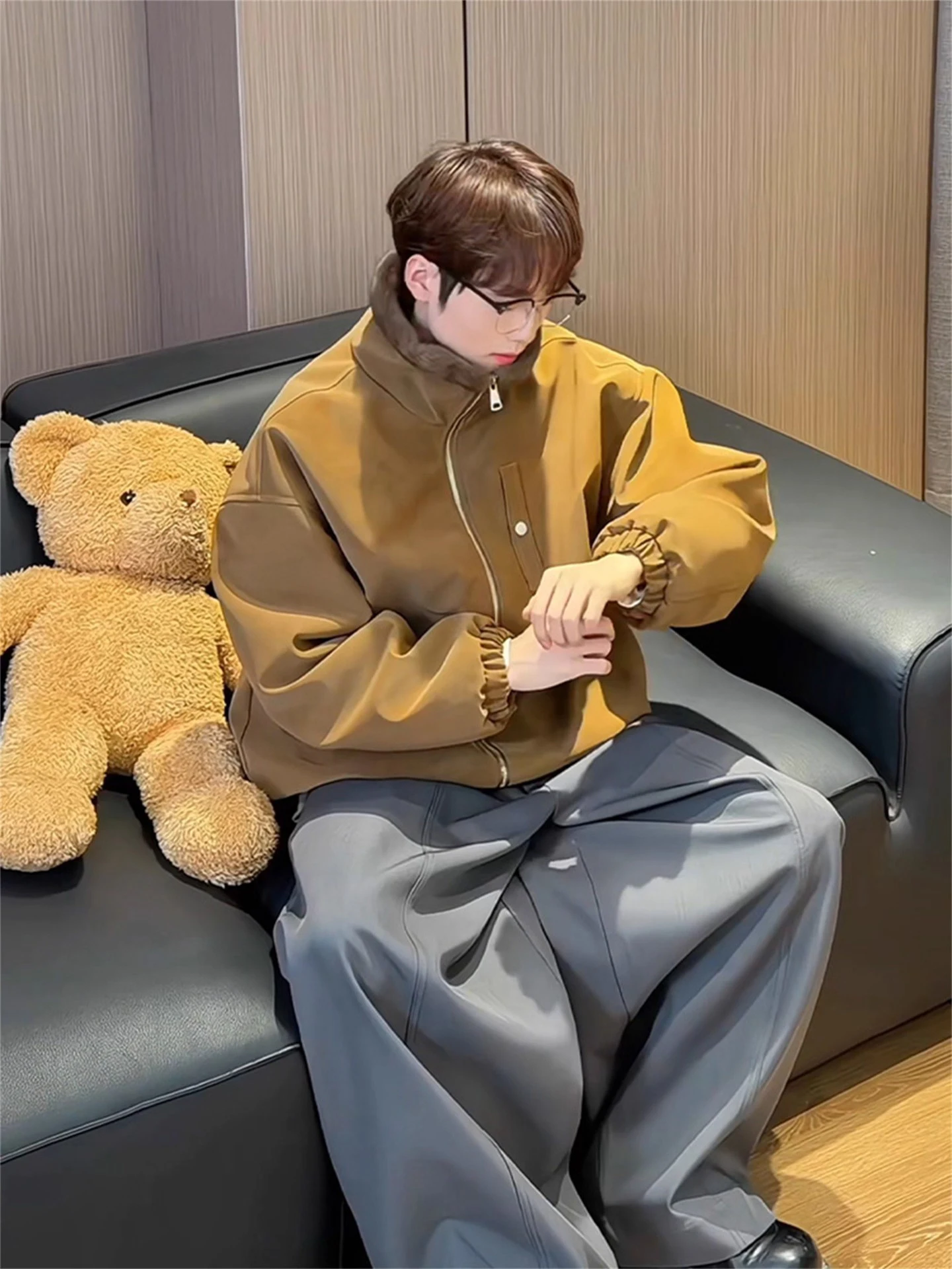 

Thiened Double-sided Mink Cotton Jaet Men's Winter Warm Stand Collar Mountain Eagle Motorcycle Workwear Outerwear