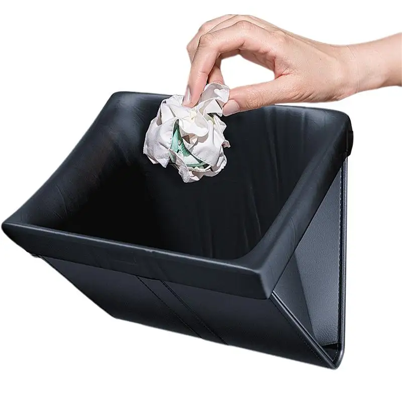 Magnetic Hanging Car Garbage Bag Organizer PU Leather Waterproof Trash Can Accessories Back Seat Storage Pocket Leak-proof