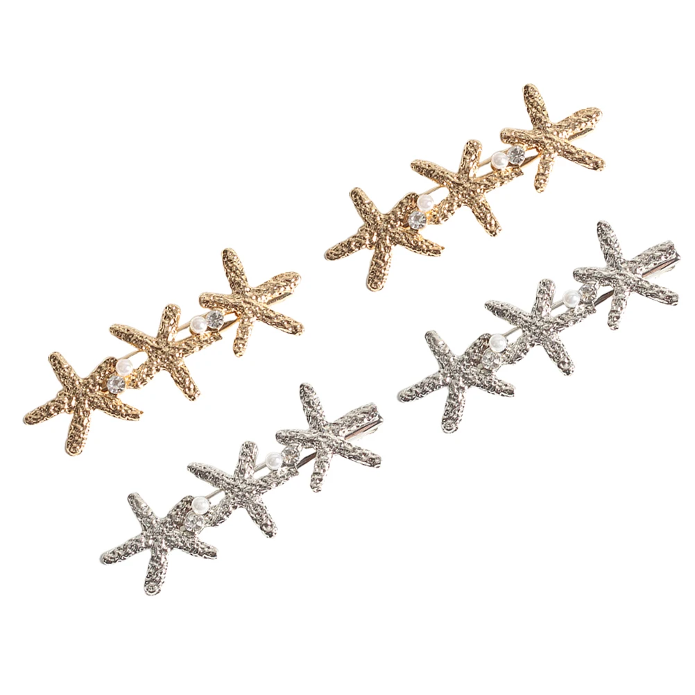 

4Pcs Pearl Hairpin Bobby Pins Women Barrette Hair Clip Sea Star Hair Clip Smooth Elegant Accessories Wedding Party