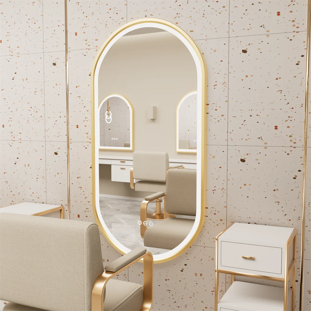 LUVODI Gouden Ovale LED Verlichte Badkamerspiegel met Aluminium Frame en Ontwasemingssysteem, Luxe Badkamer Decoratieve Wandspiegel
