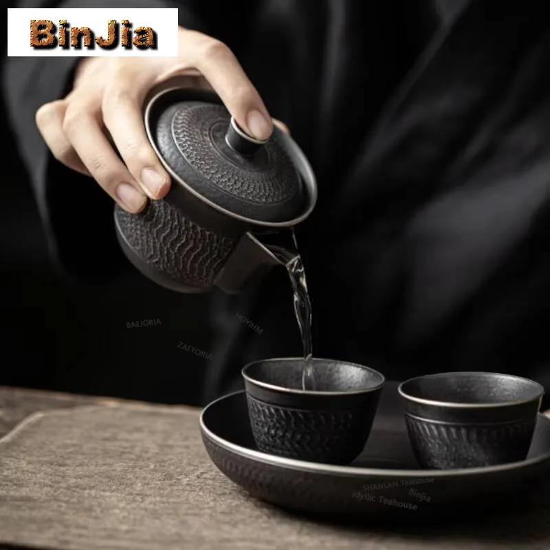 175ml Chinese Silver Black Jumping Knife Craft Hand-held Teapot Japanese Tea Infuser Pot Tea Maker Kettle With Filter Teaset
