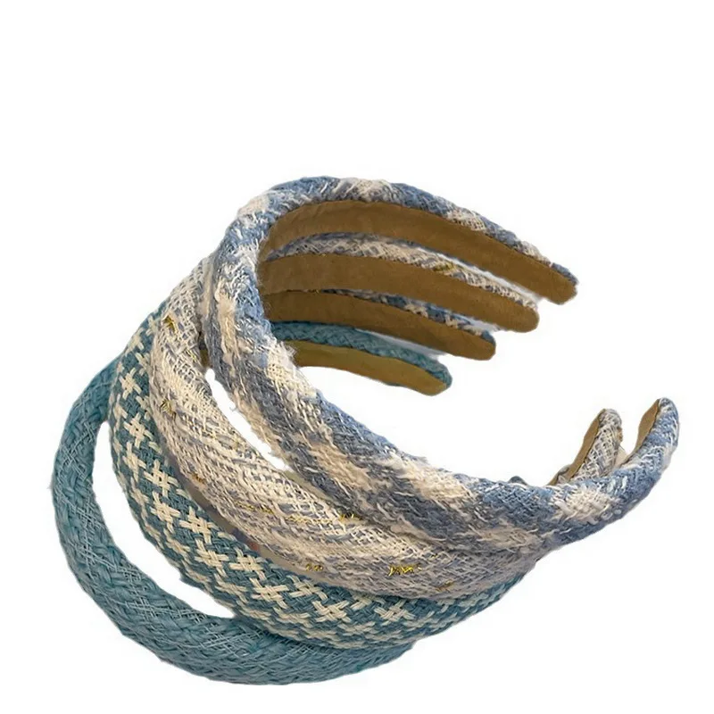 2025 automne bleu bandeau pour femmes Plaid serre tête femme élégant serre tete haut crânien blanc cheveux cerceau chapeaux