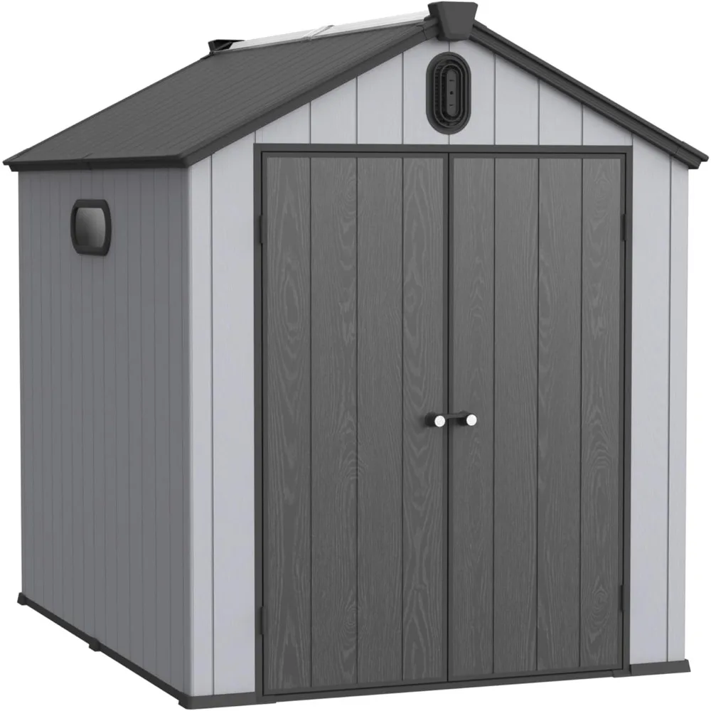 6x8-ft Storage Shed, Reinforced Steel Parts, Solar Panel, Lights & Interior Fan, Lockable Door, Weatherproof Anti-Rust Tool Shed