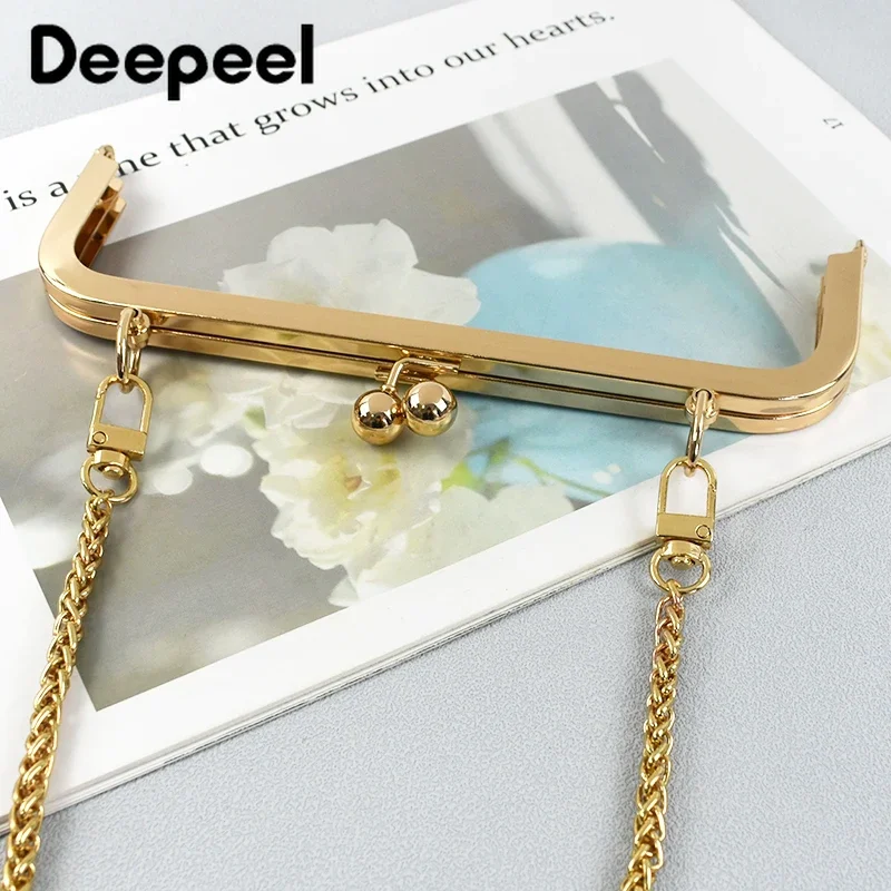 Deepeel 1-5Pcs 20/25cm Purse Frame Kiss Clasp Metal Square Smooth Handles for Bag DIY Sewing Brackets Screw Wallet Accessories