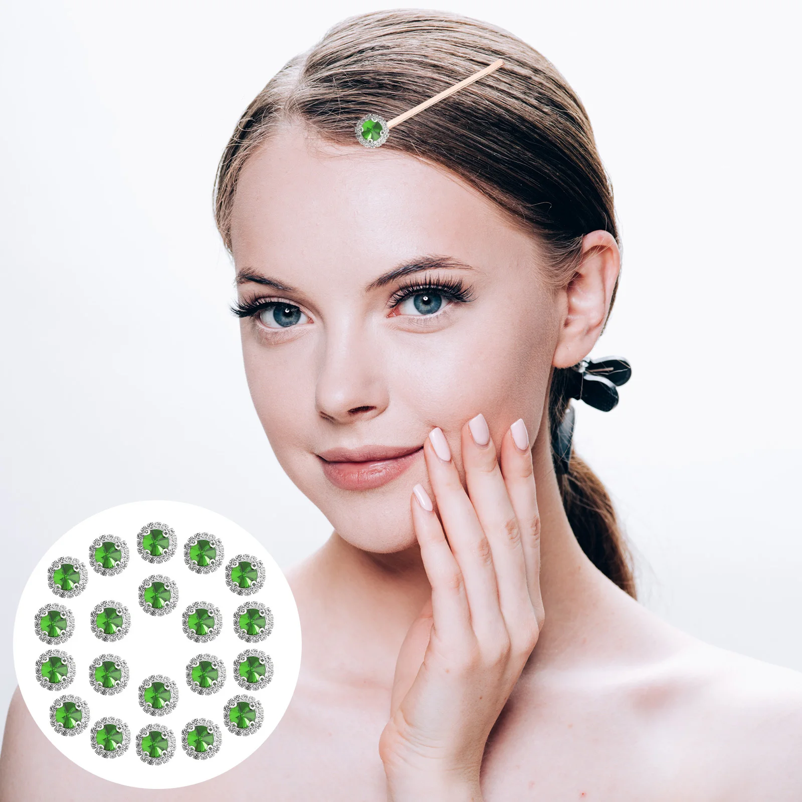 

20Pcs Flatback Round Rhinestone Chain Decoration Green DIY Craft Crystals Wedding Bridal Shower Table Scatters Vase Fillers