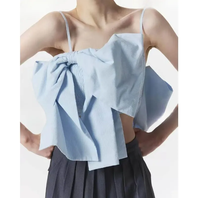 

Japanese Style 2026 New Arrival Summer Sleeveless Tshirt Bows Short Suspender Vest Sweet Big Bow Vest Crop Top Women Camisole