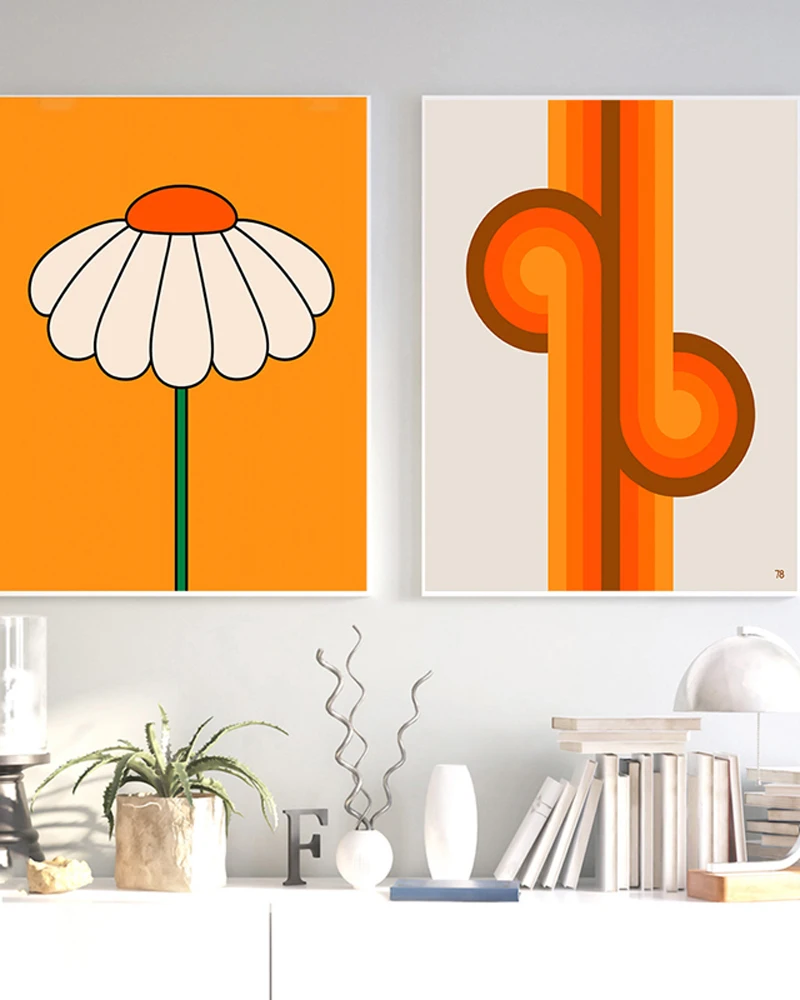70s Retro Poster Gold Knot Sunset High Tide and Low Stripe Art Canvas Painting Wall Picture Feminist Portrait Prints Home Decor