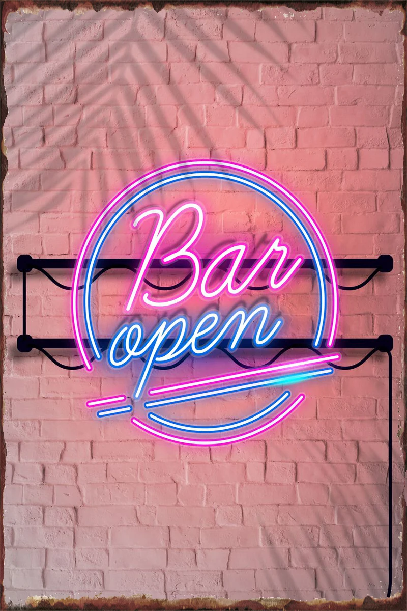 Neon Bar Open Decoration Metal Plate Beer Tin Sign  Wall Decor Room Decoration Retro Vintage For Art Home Club Man Cave Cafe