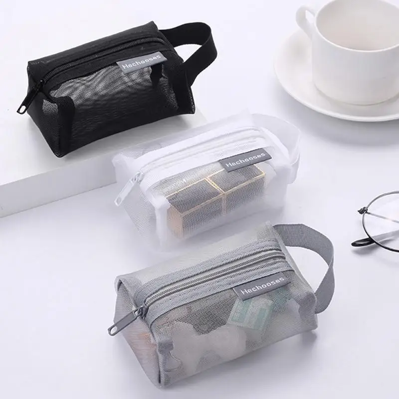 New Mesh Transparent Cosmetic Bags Small Large Clear Black Makeup Bag Portable Travel Organizing Zipper Lipstick Storage Pouch