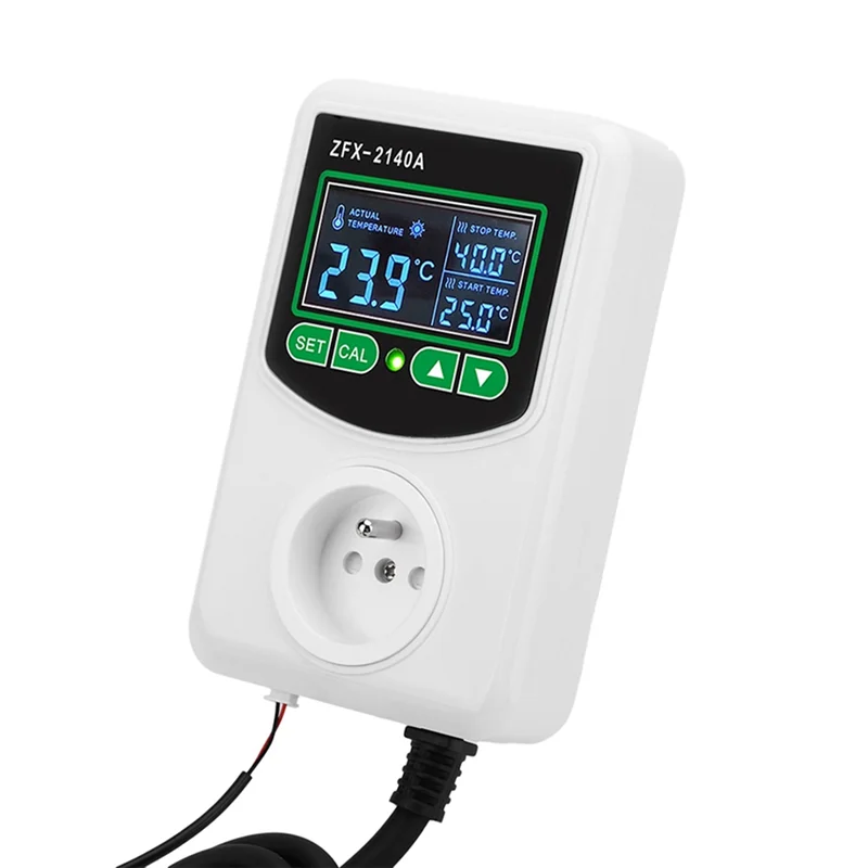 

ZFX-2140A Мощный ЖК-цифровой дисплей, регулятор температуры, розетка, термостат, датчик, зонд, вилка европейского стандарта