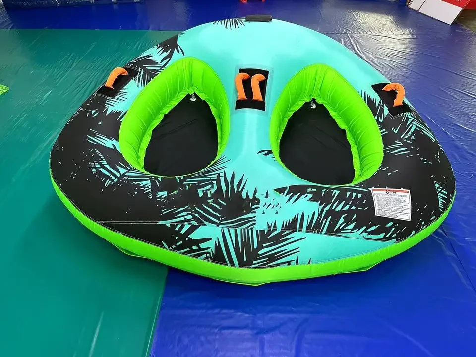 PVC Inflatable Towable Tube 2 Person Boat with Drag Ring up to 200kg for Surfing and Water Floating