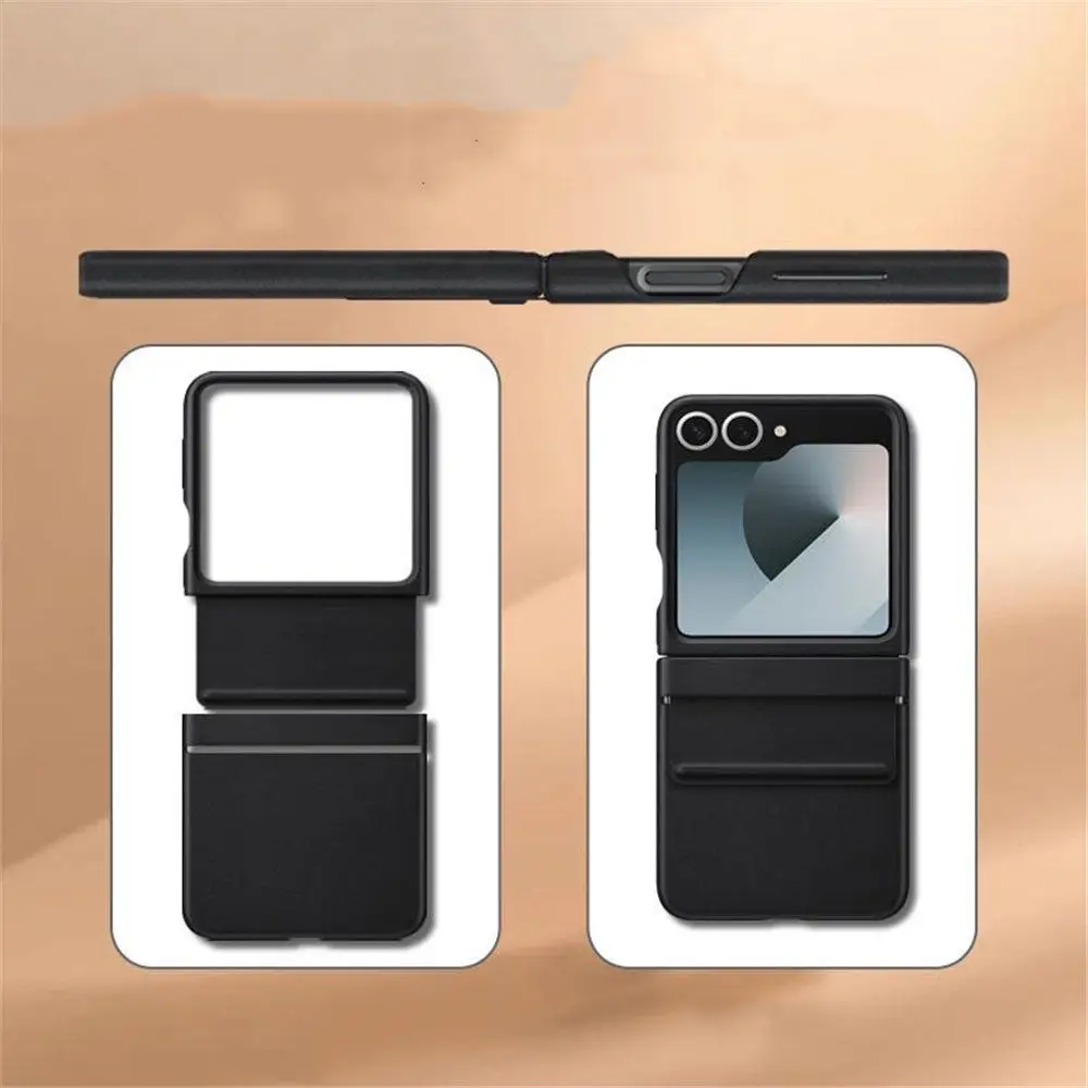 حافظة رفيعة من جلد البقر الأصلي لهاتف سامسونج جالاكسي Z Flip5 غطاء خلفي للأعمال