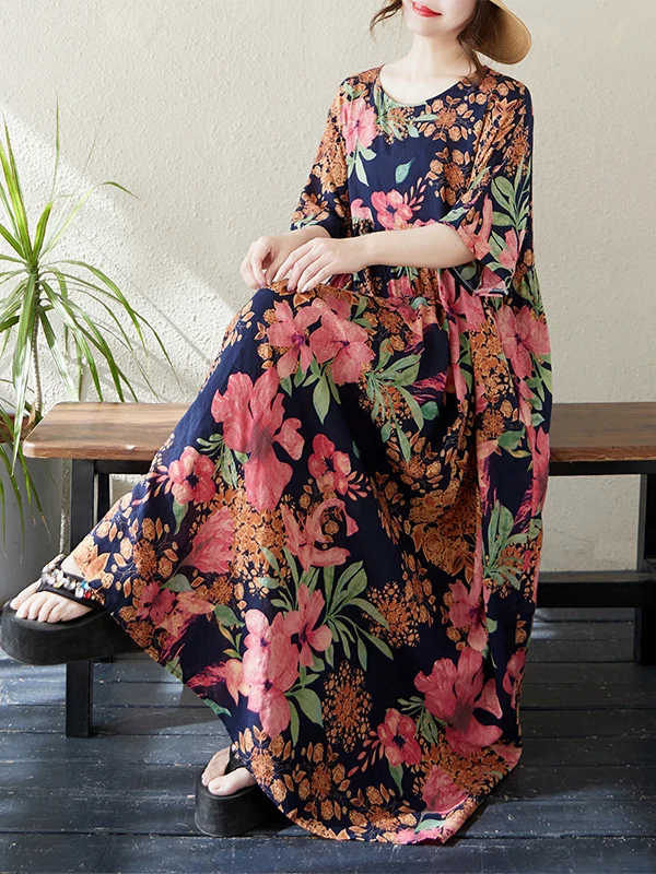 n Long Dr Sommer Neu Plus Size Ort Sve Round Ne Print Dr Robe Simple Faion Plus Size Damenbekleidung