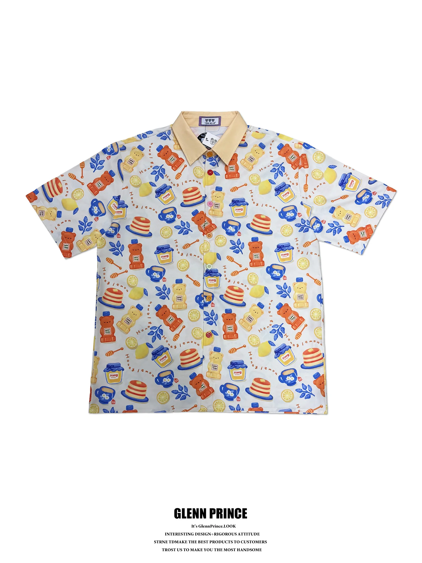 

Loose Fit Casual Style Men's Short Sleeve Shirt Retro Cartoon Color Block Collar GPstudio Summer Fashion Polyester Breathable