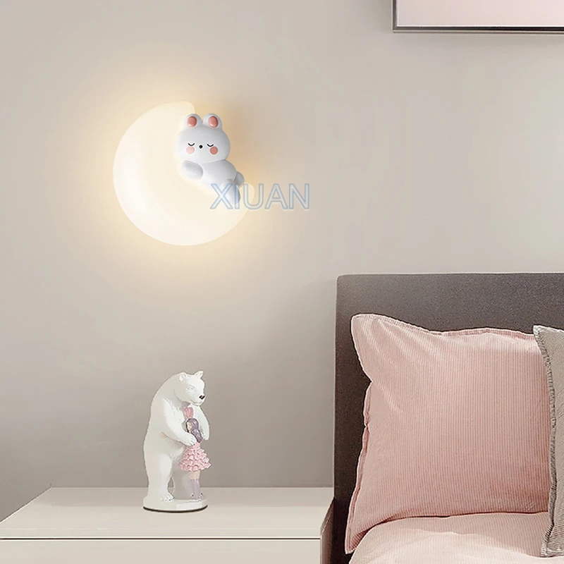 Imagem -05 - Lâmpadas de Parede de Resina Lunar Criativas Urso Animal e Rabbit Light Lâmpada do Quarto para o Berçário do Bebê Luzes de Parede de Cabeceira para Meninos e Meninas 220v