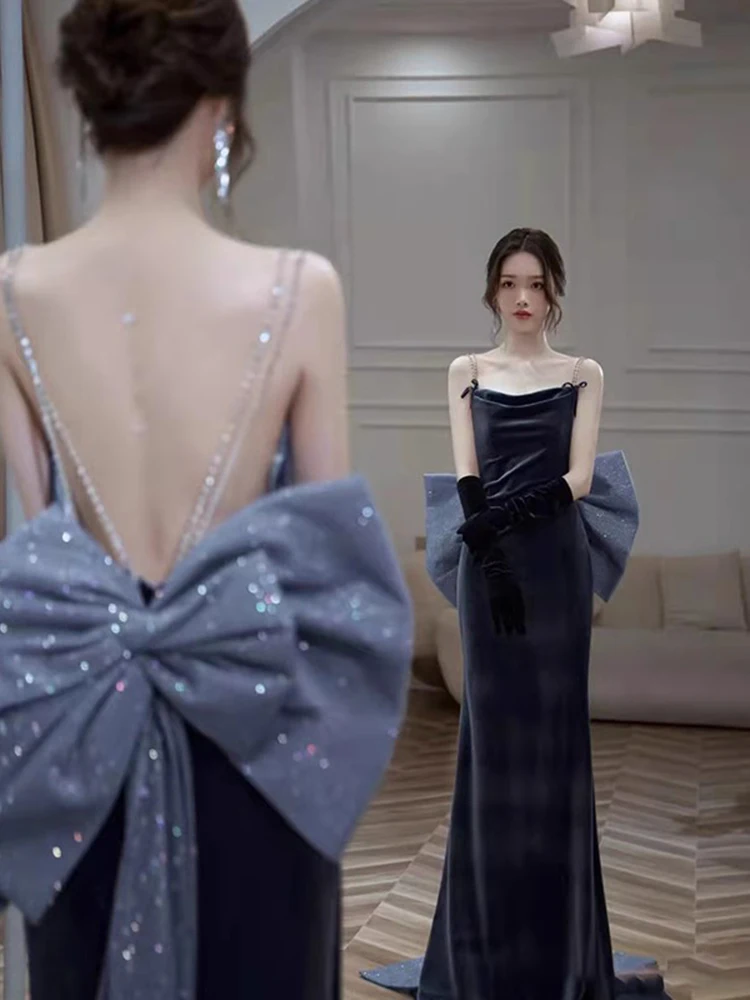 

Slimming Fi Tail Evening Gown Women's New 2025 Sexy High-End Lady Host Dr Ball Gown Pure Color mid Waist Zipper Sle Lo...