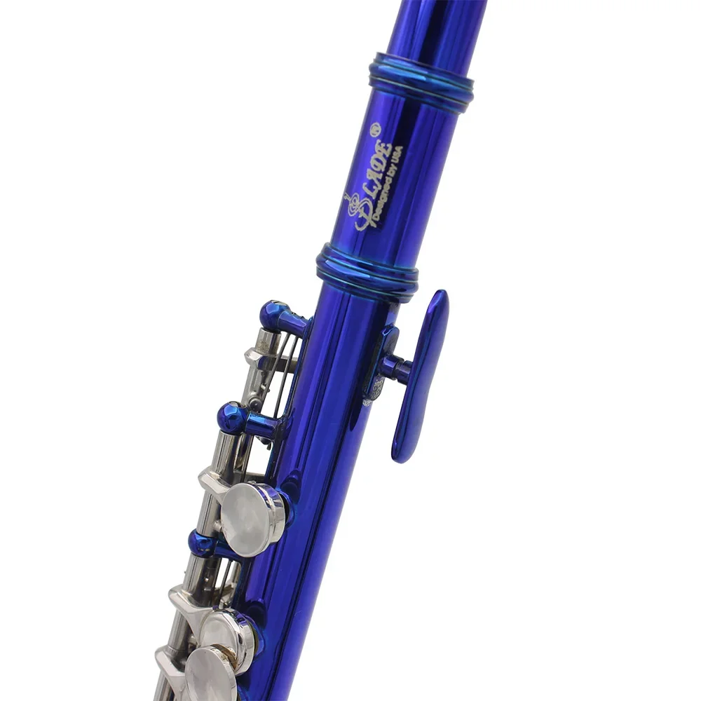 Blue Piccolo C Key Half-size Flute Instrument with Case Cleaning Cloth Parts Cupronickel Piccolo Flute