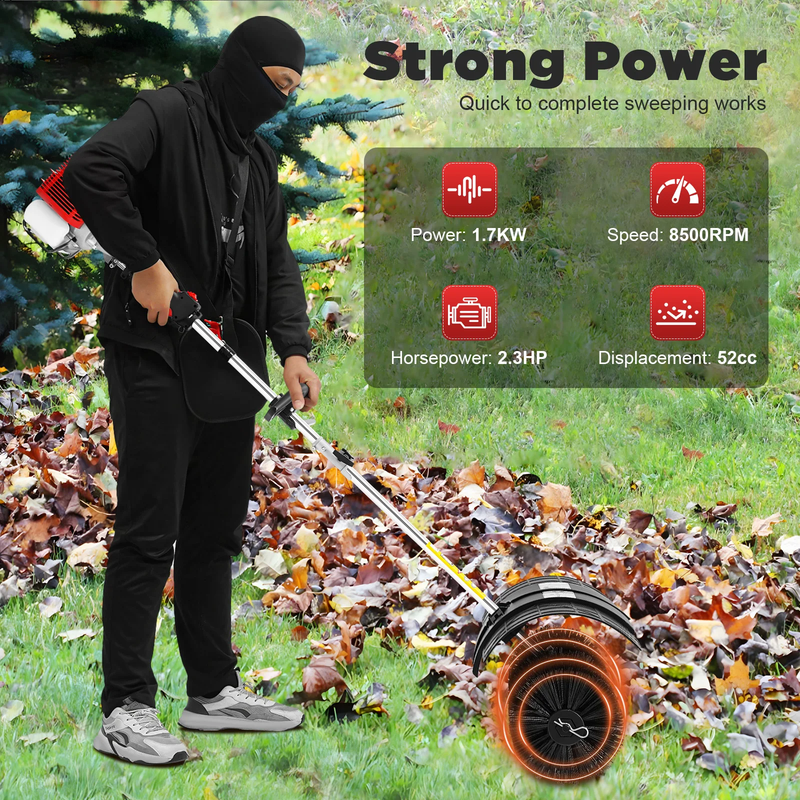 

52CC Hand Held Side Hanging Sweeper 2-Stroke Gasoline Powered Broom with Blower Function for Artificial Grass Yard Cleaning