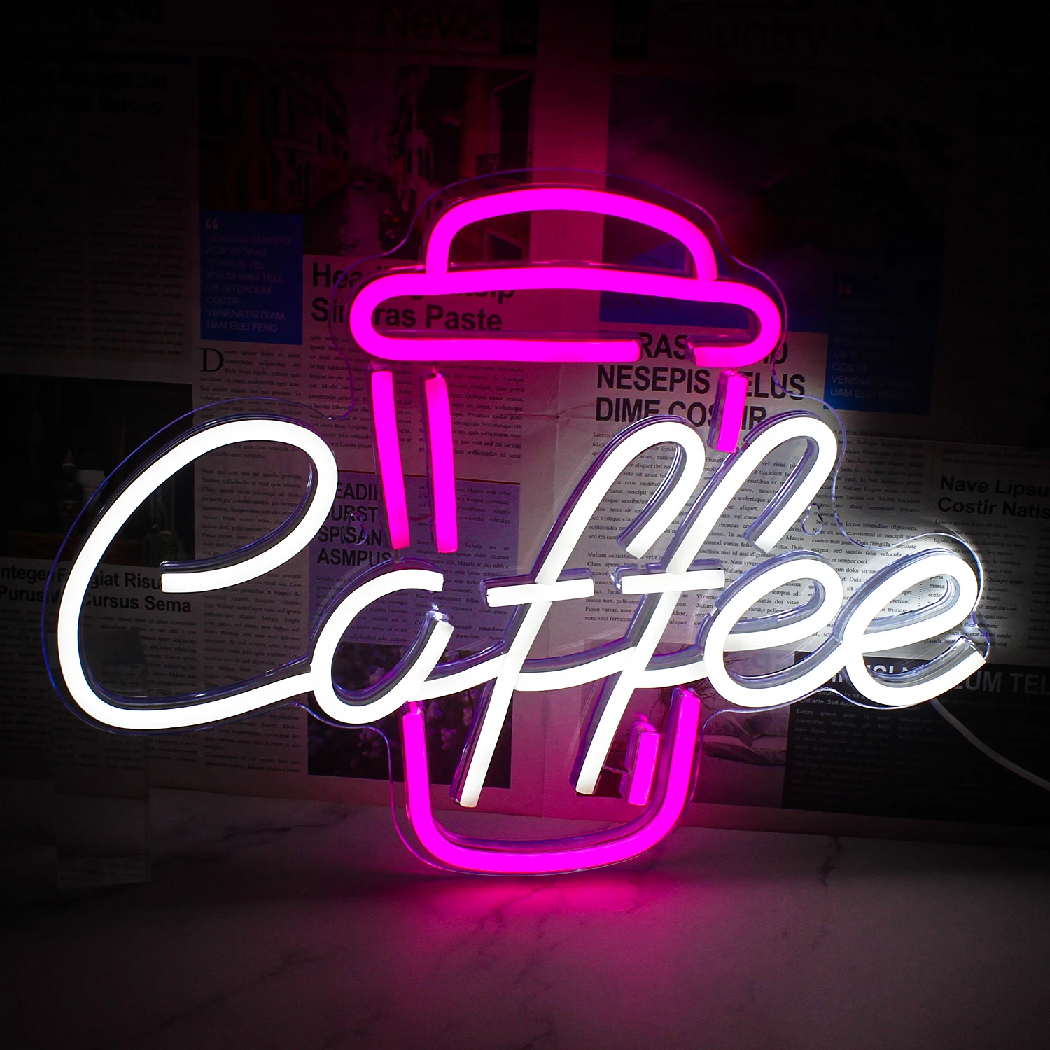 Sinal de Neon LED para Wall Decor, Sinal de Café, Rosa e Branco, Palavra Neon Lights para Café, Bar, Restaurante, Cerveja, Pub, Quarto, Birthday Party