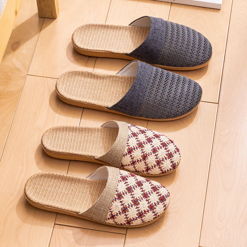Neue orientalische Flachs-Hausschuhe für Damen, Sommer, für den Innenbereich, Sommer-Holzboden-Hausschuhe für Herren, Frühling und Herbst – Detail 6