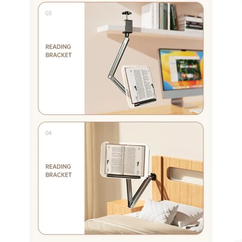 Rotating Book Stand 360 Rotate Base Adjustable Arm Foldable for Storage Ergonomic Support Reduces Neck Pressure 83CE
