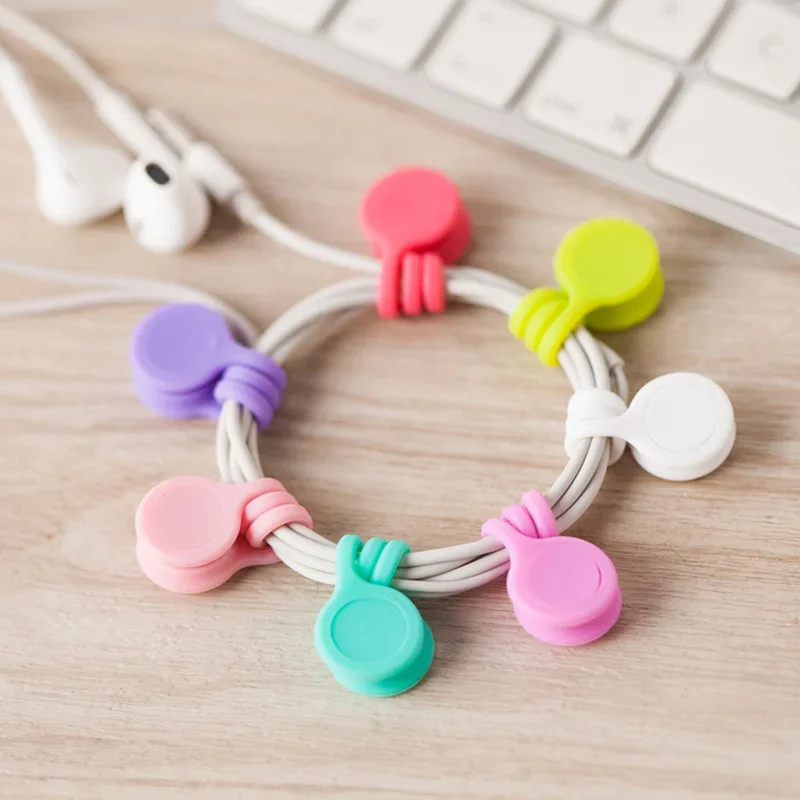 6/3Pcs Magnetic Silicone Cable Organizer Clip Earphone Cord Cable Holder USB Charging Cable Wire Management Multicolor Cable Tie