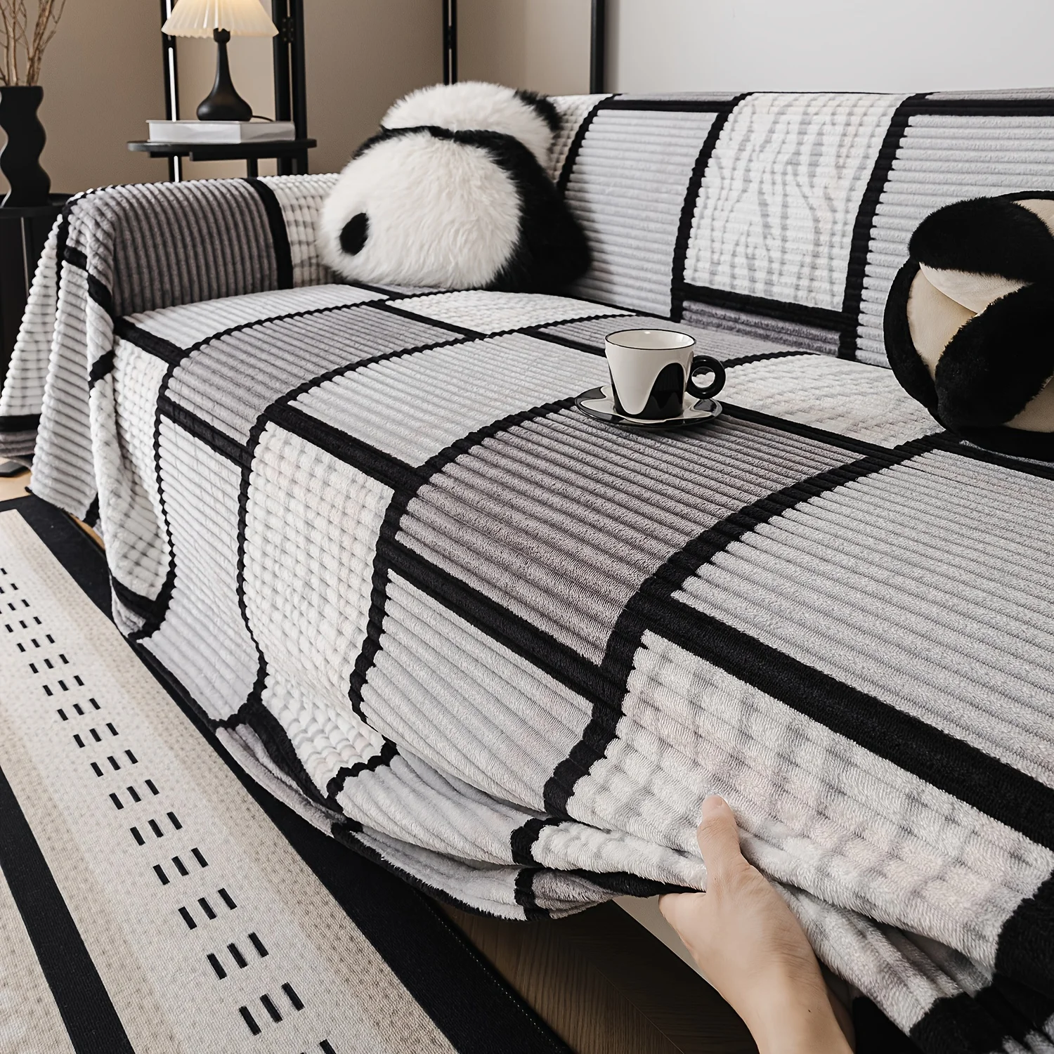 

1pc AICHO HOUSE Modern Double-Sided Plush Sofa Cover - High Quality Pet-Friendly Sofa with Soft Short Pile, One-Piece Design for