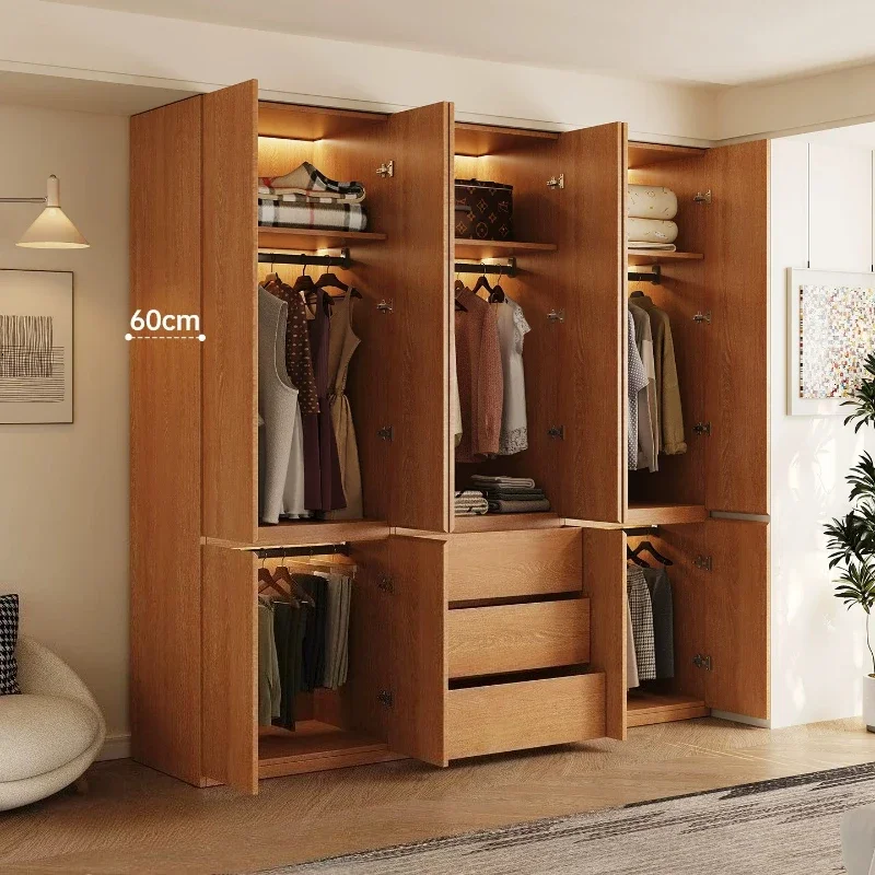 Double Wardrobes Cabinets Furniture Luxury Solid Wood Wardrobe Home Modern Minimalist Bedroom Storage Cabinet Clothes Closet
